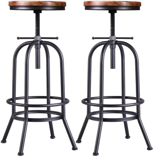32 inch Vintage Industrial Metal Wood Swivel Bar Stools, Set of 2  - Lot 640