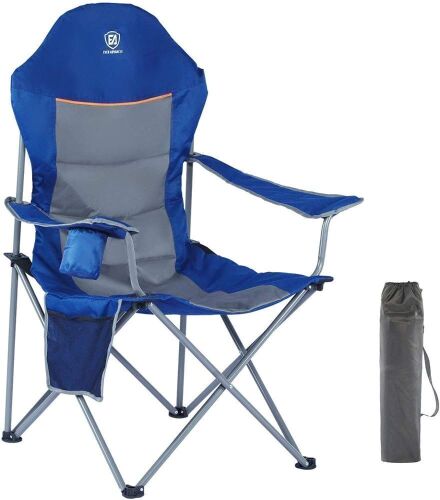 EVER ADVANCED Oversized Padded High Back Folding Camp Chair with Cup Holder, Heavy Duty Supports 300 lbs - Lot 659