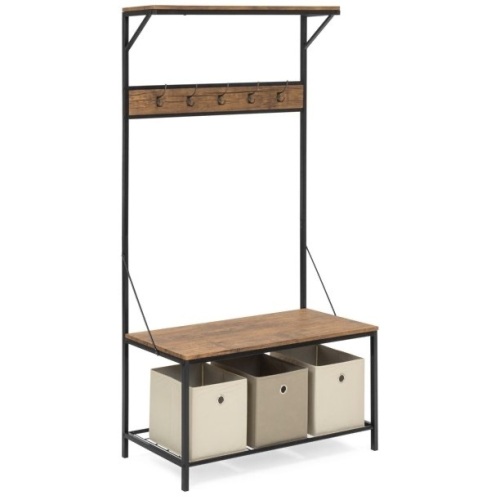 3-Tier Entryway Coat Shoe Rack Bench Hall Tree w/5 Hooks, 71x39in - Lot 878