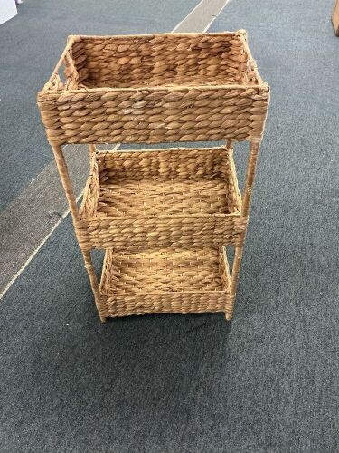 3-Tier Water Hyacinth Utility Cart w/ Weaved Baskets