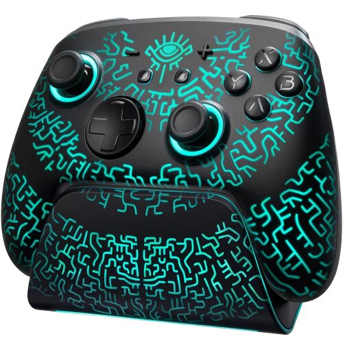 Switch 2 Pro Controller with Charging Dock, Wireless Hall Effect Controller For Switch 2/Switch/OLED/Steam Deck, Luminex Bluetooth Controles with Hidden Glow LED, One-Button Wake-Up, Back Paddles, Turbo & Motion