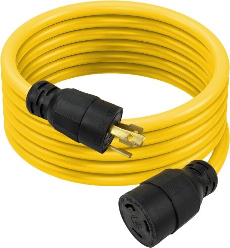30-Amp Generator Extension Cord, 3-Prong 125V 3750W NEMA L5-30P/R, 10 Gauge SJTW Twist Lock Heavy Duty Power Cord