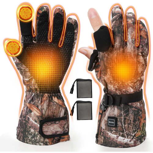 GVDV Hunting Heated Gloves for Men, Rechargeable Touch Screen Heating Gloves with 2 Battery Packs, Winter Hand Warmers Glove for Outdoor Hunting Fishing Shooting Hiking, Camouflage, L