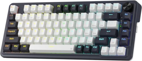 Redragon K673 PRO 75% Wireless Gasket RGB Gaming Keyboard, 3-Modes 81 Keys Compact Mechanical Keyboard Hot-Swap Socket, Dedicated Knob Control and 5-Layer Noise Dampening, Linear Red Switch