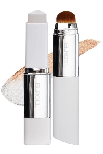 Blanc Cover Cream Stick V White - Korean Color-Changing Foundation Stick with Volufiline - Medium to Full Coverage Dewy Finish Base Makeup - Dual-Ended with Detachable Brush