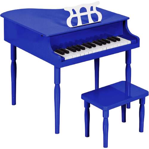 Kids Mini Wooden Grand Piano w/ Lid, Bench, Music Rack, Song Book, Stickers
