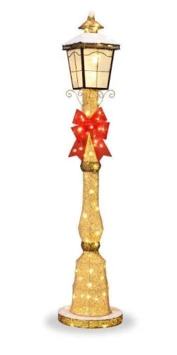 Large Outdoor Christmas Lamppost Decoration, 6ft Tall with Lighted Bow, 100 LEDs