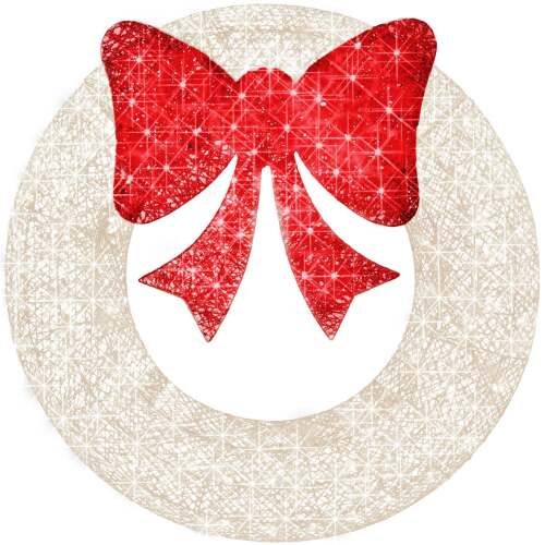 Pre-Lit Outdoor Christmas Wreath, LED Metal Holiday Decor w/ Bow - 36in