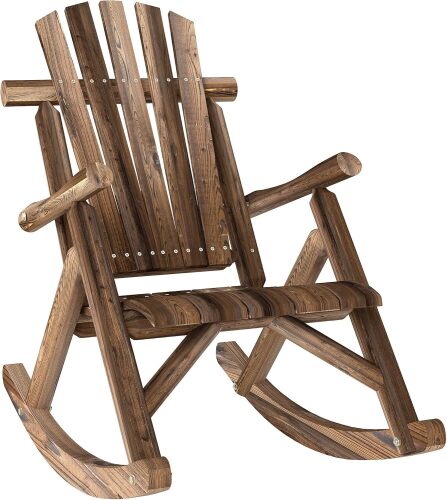 Outdoor Wooden Rocking Chair, Single-Person Adirondack Rocking Patio Chair with Rustic High Back, Slatted Seat and Backrest for Indoor, Backyard, Garden