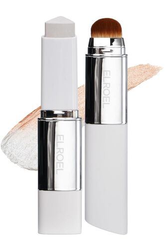 ELROEL Blanc Cover Cream Stick V White - Korean Color-Changing Foundation Stick with Volufiline - Medium to Full Coverage Dewy Finish Base Makeup - Dual-Ended with Detachable Brush (200 Fair)