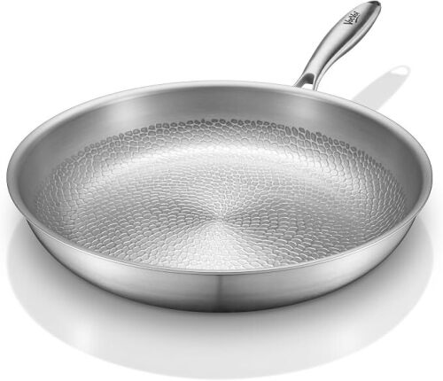 VocVoi Titanium pans for cooking,12" frying pan,butter warmer skillet | Uncoated Hammered Titanium Pro Pan, PFOA/PFAS/PTFE Free Cookware, Induction & Oven-Safe