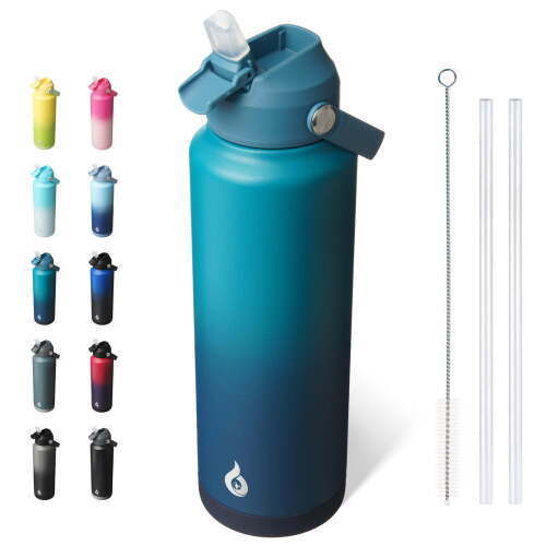 BJPKPK Insulated Water Bottle with Straw Lid, 40oz Large Thermos, BPA Free Leak Proof Stainless Steel Metal Water Bottles for Travel, Sports, Vast
