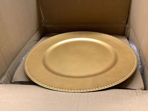 50 Pcs Red Charger Plates Bulk, 13" Round Beaded Plate Chargers, Decorative Plastic Table Chargers for Wedding Holiday Party Baby Shower Event Decoration, Gold