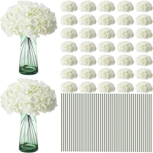 Unittype Silk Hydrangea Artificial Flowers Heads with Stems Faux Hydrangea Flowers for Wedding Centerpieces Bouquets DIY Floral Decorations for Home Indoor(White,300 Pieces)