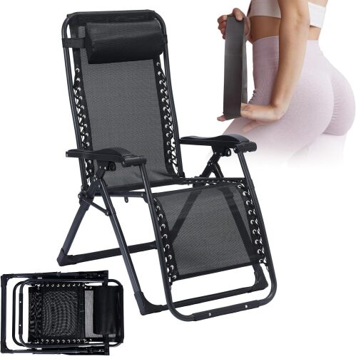 Cinnvoice Foldable BBL Chair with Hole Position Lawn Chair for BBL Lounge After Surgery Recovery Bed for Patio Garden Poolside Outdoor Yard Beach(Black)
