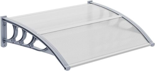VINGLI Window Awning Door Canopy Exterior, 30" x 40" Awnings for Doors Polycarbonate Cover Patio Door Awning Rain Snow Sunlight Protection Hollow Sheet (Clear Board & Grey Bracket)
