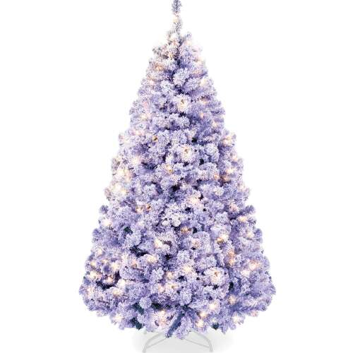 Pre-Lit Lavender Flocked Artificial Pine Christmas Tree w/ White Lights