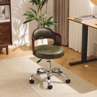 Ring-Shaped Wooden Back Office Chair With Foot Spikes And Wheels