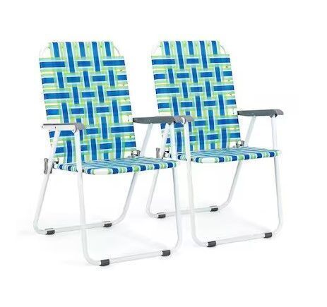 VINGLI Classic 2 Pack Blue Metal Beach Chair Outdoor Beach Chair Portable Dining Chair for Outdoor Yard