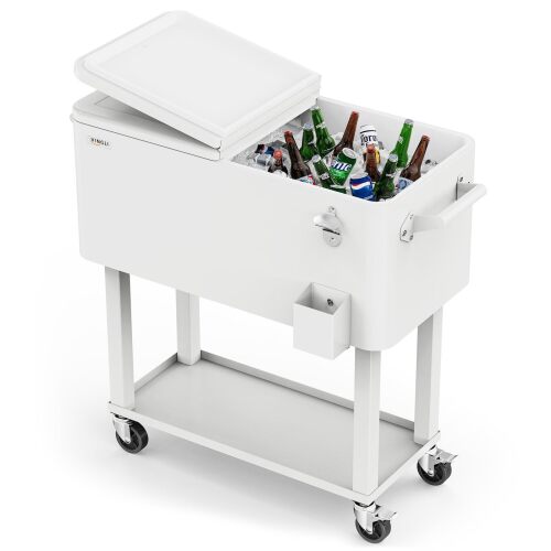 Portable Outdoor Patio Rolling Cooler Cart, White