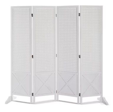 VINGLI 5 FT 4-Panel Freestanding Pegboard with Support/Wood Room Divider Display Board