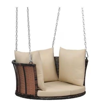 VINGLI 2.4 FT 1-Person Round Rattan Porch Swing with Cushions/Heavy Duty 440 LBS Wicker Porch Swing