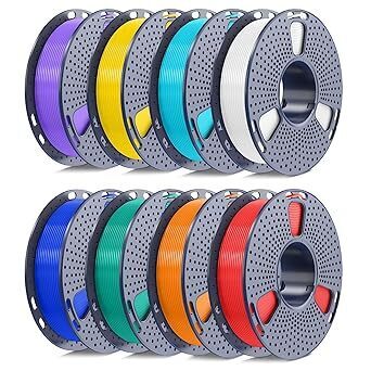 250g PLA Filament 1.75mm Bundle, SUNLU 3D Printer Filament Neatly Wound, Individually Vacuum Packed, 250g Spool, 8 Rolls, White+Red+Orange+Yellow+Green+Blue+Cyan+Purple