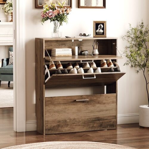 31.5W Shoe Cabinet Modern with 3 Flip Drawers for Entryway/Narrow Hidden Shoe Organizer