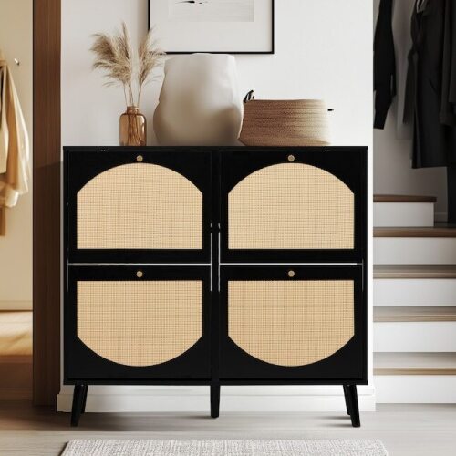 Winado 4 Flip Drawers Black Particle Board 41.34 inch W Shoe Cabinets