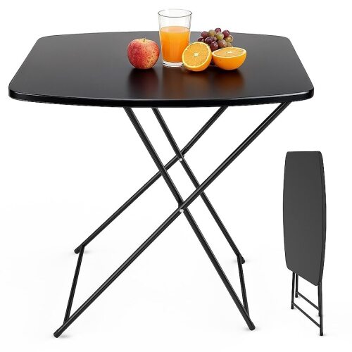 VINGLI 18W Folding Table Adjustable Height with HDPE Plastic Top and Steel Frame/Personal Laptop TV Tray Black