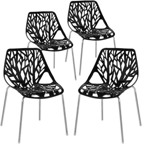 VINGLI Set of 4 Modern Dining Chairs Set Black Stackable Side Chairs Modern Birch Sapling Accent Chairs,Easy Assembly