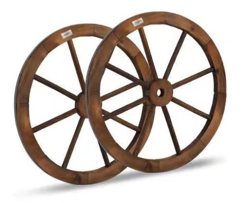 24 in. Wood Wagon Wheel Decorative Wooden Wheel Vintage Old Western Style Wall Hanging (Set of 2)