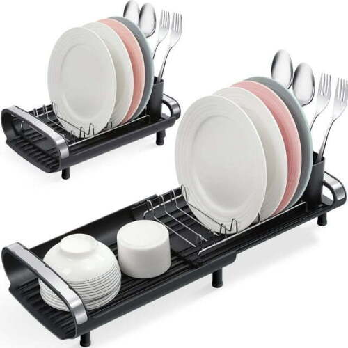 KINGRACK Dish Rack,Expandable Dish Drying Rack for Kitchen Counter,Black