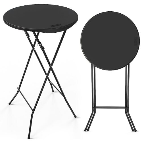 VINGLI 1 Pack 24-in Plastic Folding Round Table with Gray Metal Finish for Outdoor Party Cafes Restaurants Black