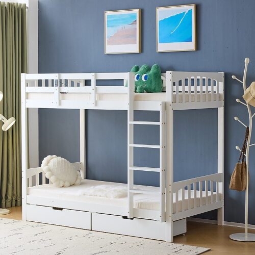 Twin Over Twin Bunk Bed with 2 Storage Drawers/RGB LED/Charging Station