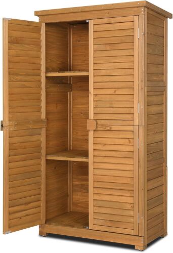 Outdoor Storage Cabinet, 63in Wooden Garden Tools Shed with 2 Lockable Doors, 3 Adjustable Shelves, Waterproof Roof for Yard Garge Patio Deck Porch