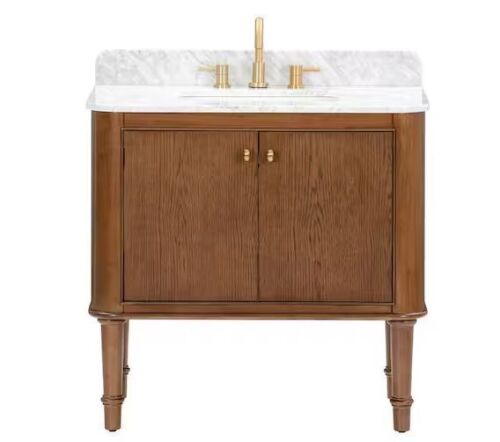 Home Decorators Collection Collette 36 in. Single Sink Freestanding Bathroom Vanity in Cinnamon Oak with White Carrara Marble Top