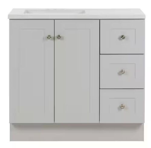 Glacier Bay Bannister 37 in. Single Sink Pearl Gray Bath Vanity with Granite-Look Colorpoint White Cultured Marble Top