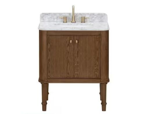 HDC Collette 30 in. Single Sink Freestanding Bathroom Vanity in Cinnamon Oak with White Carrara Marble Top - Cracked Top