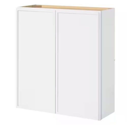 Hampton Bay Leyton 33 in. W x 12 in. D x 36 in. H Ready to Assemble Plywood Shaker Slim Wall Kitchen Cabinet in Alpine White