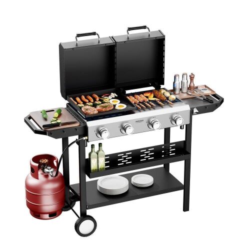 ROVSUN 4 Burner 2-in-1 Propane Grill and Griddle Combo