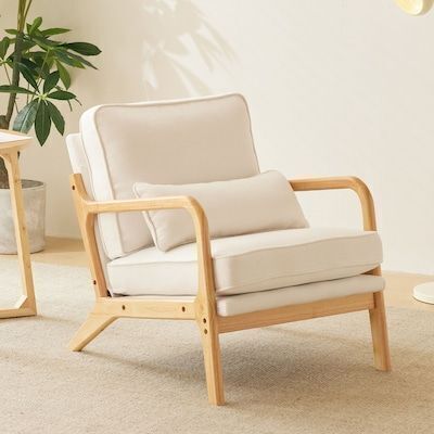 Mid Century Solid Wood Upholstered Armchair