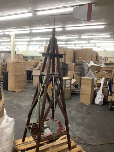 102 in. Wood Windmill with Iron Wind Head Garden Decoration