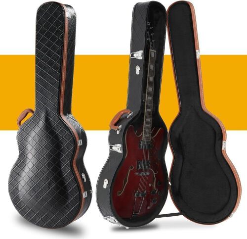 Wooden Hard-Shell 42-Inch Protective Carrying Case for 335-Style Semi-Hollow & Hollowbody Guitar with Lock Latch Padding