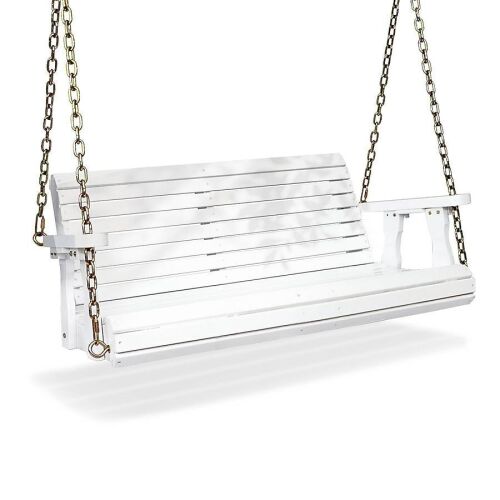 VINGLI 4 FT 2-Seater White Wooden Porch Swing with Hanging Chains
