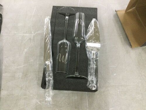 Wedding Cake Knife and Champagne Flutes Server Set, 4 pc