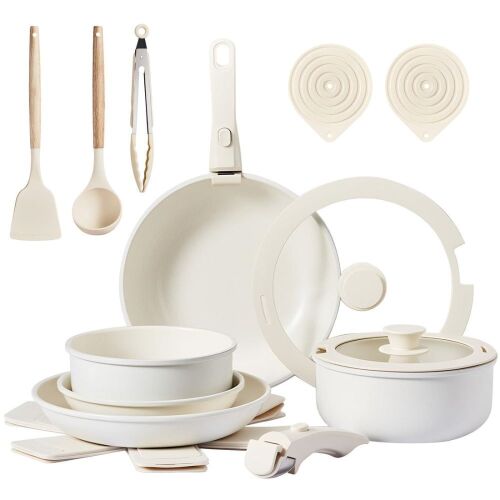 ROVSUN 19 Pcs Nonstick Pots and Pans Set with Detachable Handles