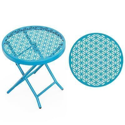 VINGLI Patio Folding Side Table with Everlasting Floral Pattern and Sturdy X-Shaped Metal Frame