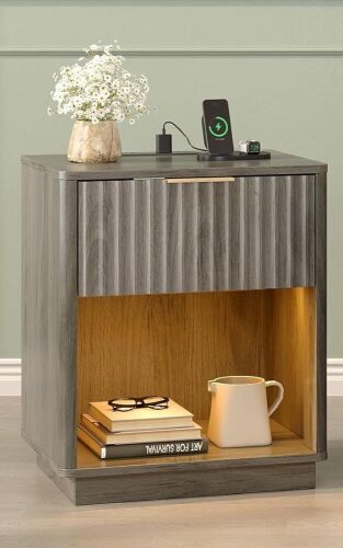 19" W Mid Century Modern Nightstand with Charging Station