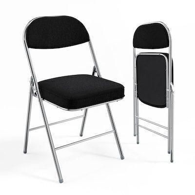 VINGLI 2 Pack Metal Folding Chair with Padded Seats Durable Corduroy Fabric Seat and Back Black